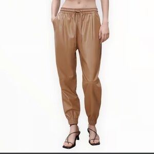 Zara vinyl jogger pants sz XS brown 898